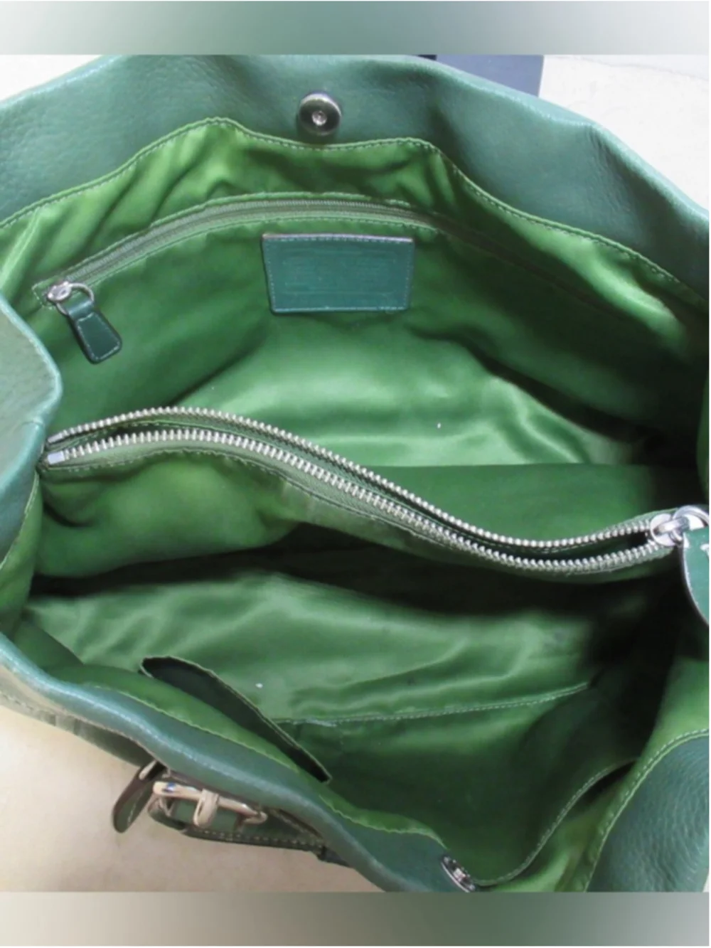 COACH Green Leather Satchel Carryall Pebbled Bag